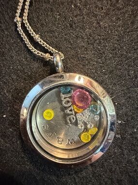 Origami Owl Silver Living Locket Necklace with Pink, Yellow & Blue Charms